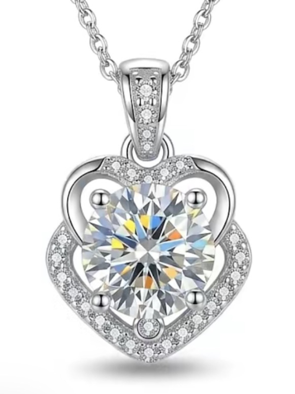 925 Sterling Silver Heart GRA CERTIFIED Moissanite Diamond Pendant Necklace 1 CT